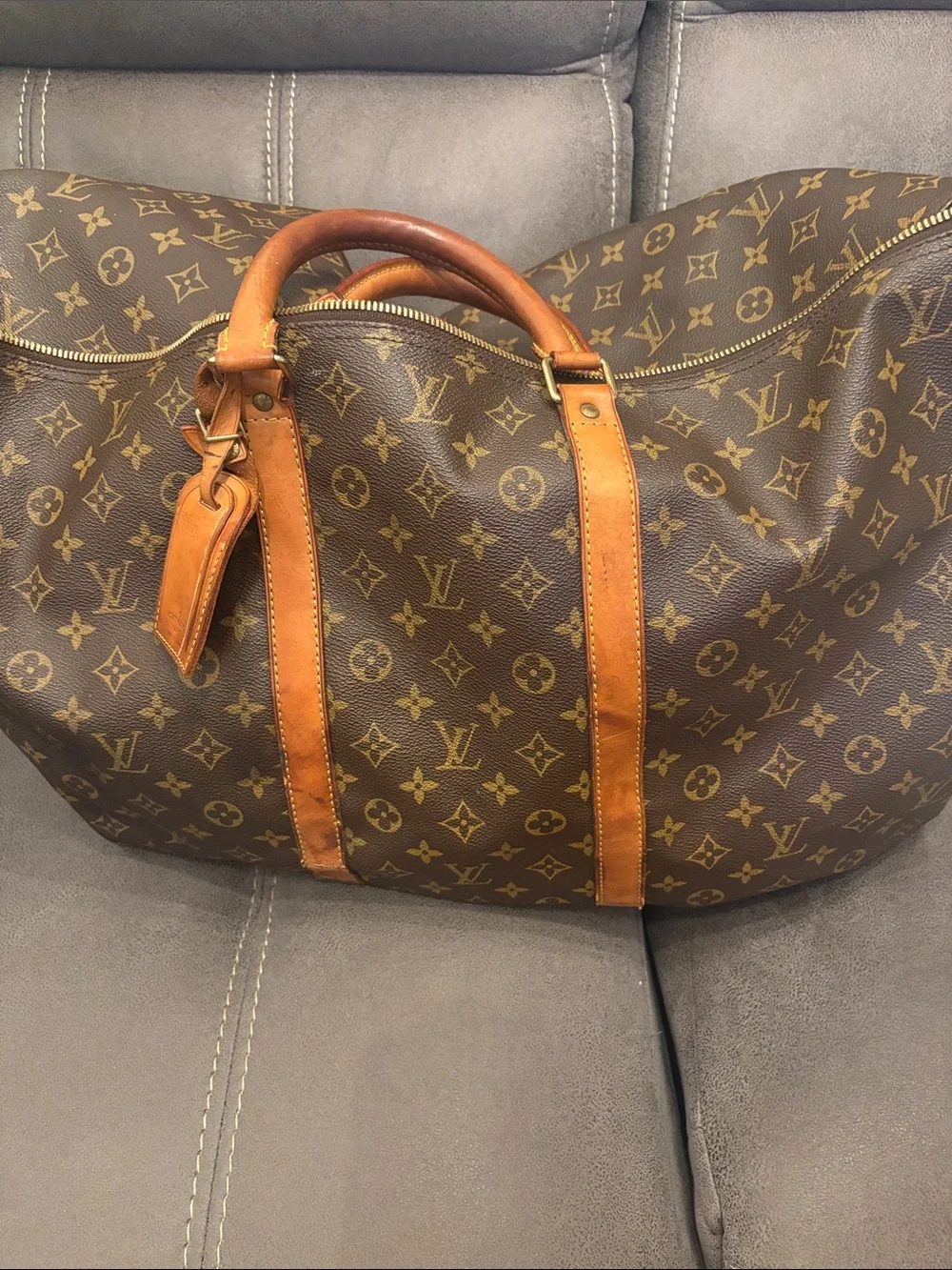 Louis Vuitton Brown Monogram Canvas Duffel with Tan Leather Trim